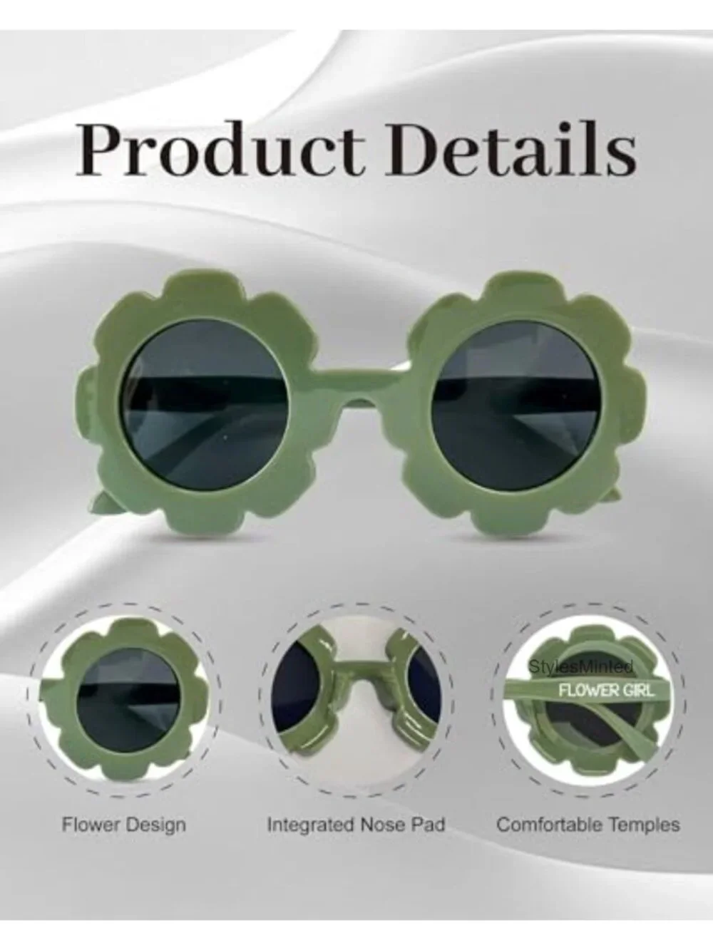 2PCS Flower Girl Gift Sunglasses Daisy Floral Round Shaped for Kids